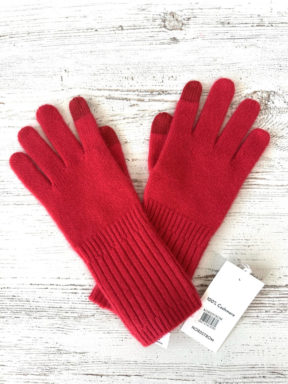 NWT NORDSTROM 100% Cashmere Tomato Red Knit Gloves Tech Friendly